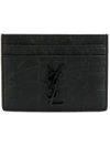 Saint Laurent Monogram Crocodile-effect Leather Cardholder In Black