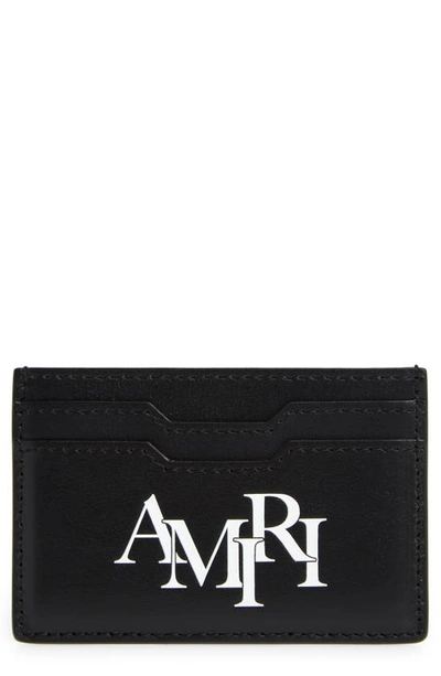 Amiri Staggered Logo Leather Card Case In Black