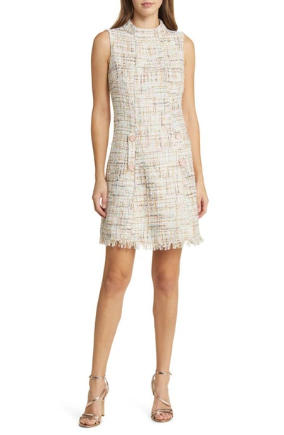 Eliza J Mock Neck Bouclé Minidress In Ivory Multi