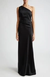 MAX MARA BERNARD ONE-SHOULDER REVERSE SATIN GOWN WITH SCARF DETAIL