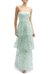DESSY COLLECTION DESSY COLLECTION SEQUIN EMBROIDERED STRAPLESS TIERED GOWN