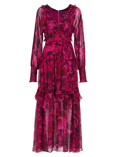 Marchesa Rosa Leilani Floral-print Maxi Dress In Red