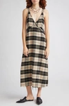 R13 GRUNGE PLAID RAW HEM COTTON FLANNEL SLIPDRESS