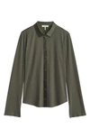 Rag & Bone The Ribbed Mixed Media Button-up Shirt In Olive Night