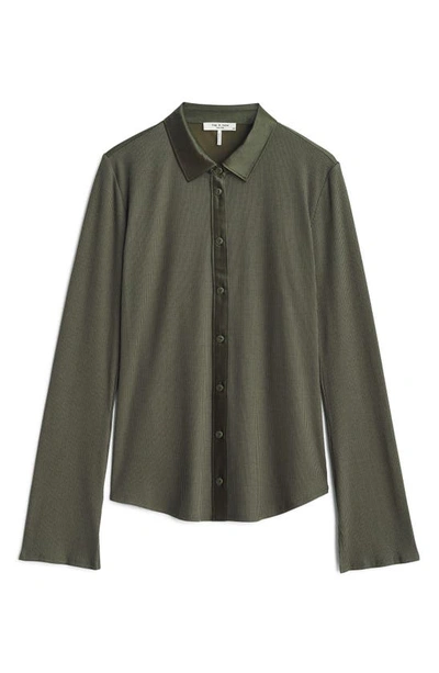 Rag & Bone The Ribbed Mixed Media Button-up Shirt In Olive Night
