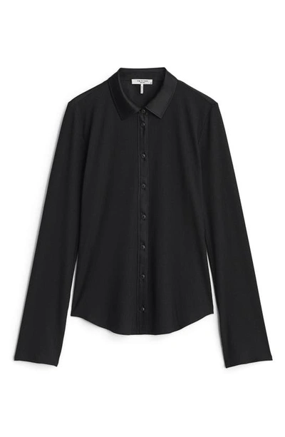 Rag & Bone The Ribbed Mixed Media Button-up Shirt In Black