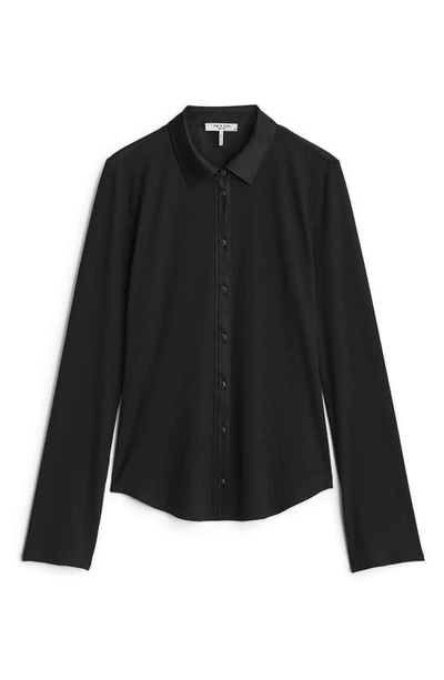 RAG & BONE THE RIBBED MIXED MEDIA BUTTON-UP SHIRT