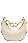 Valentino Garavani Small Vlogo Gate Chain Leather Hobo Bag In Ivory