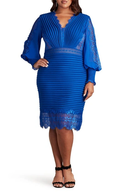 Tadashi Shoji Lace Detail Long Sleeve Cocktail Dress In Mystic Blue