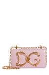 Dolce & Gabbana Girls Logo Leather Phone Crossbody Bag In Powder Pink