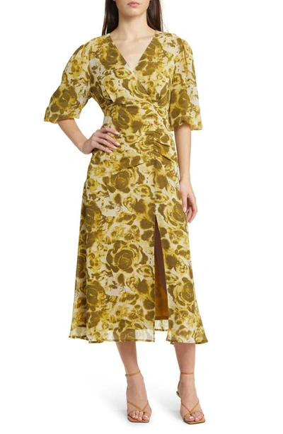 Chelsea28 Forget Me Not Gathered Waist Dress In Olive Green Aster Floral