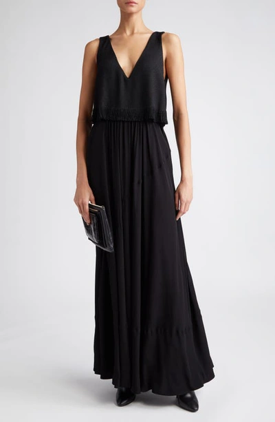 Proenza Schouler Floral-print Godet Sleeveless Viscose Crepe Midi Dress In Black