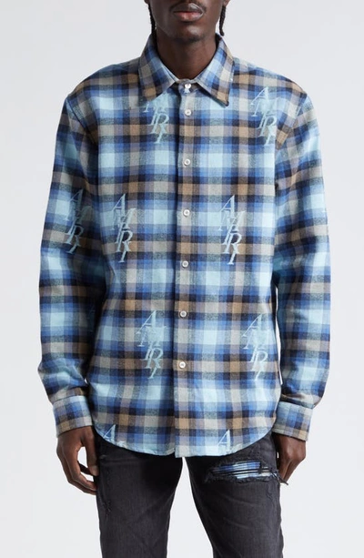 AMIRI STAGGERED LOGO PLAID FLANNEL BUTTON-UP SHIRT