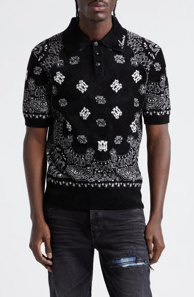 Amiri Logo-bandana Jacquard Polo Shirt In Black