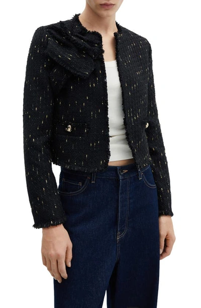 Mango Metallic Tweed Jacket In Black