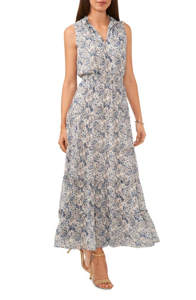 Halogen Sleeveless Tiered Maxi Dress In Classic Navy Stained Glass