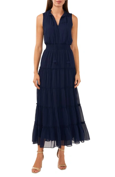 Halogen Sleeveless Tiered Maxi Dress In Classic Navy