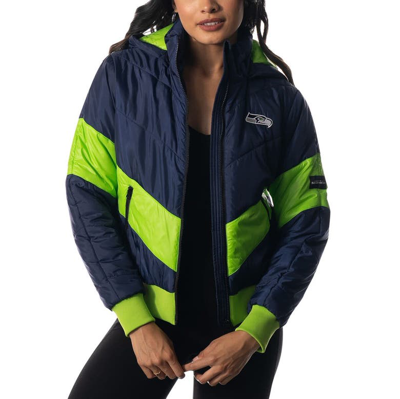 The Wild Collective College Navy Seattle Seahawks Puffer Full-zip Hoodie