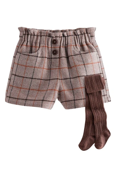 Next Kids' Check Shorts & Tights Set In Brown