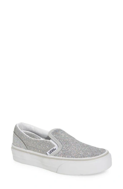 Vans Kids' Classic Slip-on Glitter Trainer In Silver/true White