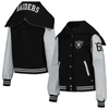 THE WILD COLLECTIVE THE WILD COLLECTIVE BLACK LAS VEGAS RAIDERS SAILOR FULL-SNAP HOODED VARSITY JACKET
