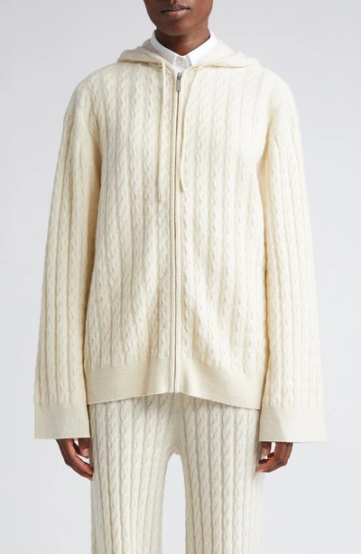 Totême Cable Knit Wool & Cashmere Zip Hoodie In 007 Snow