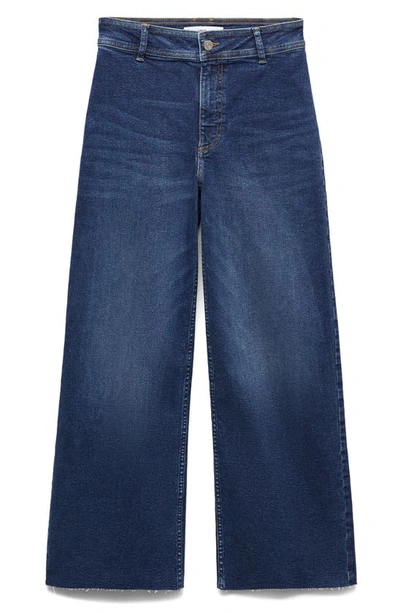 Mango Wide Leg High Waist Jeans In Dark Blue