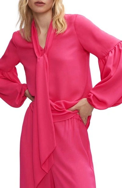 Mango Balloon Sleeve Top In Fuchsia