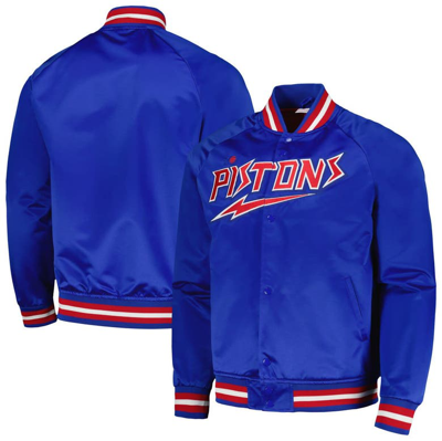 Mitchell & Ness Men's  Blue Detroit Pistons Hardwood Classics Throwback Wordmark Raglan Full-snap Jac