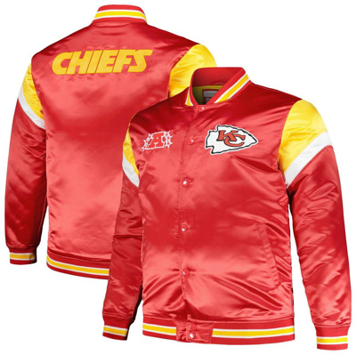 Mitchell & Ness Men's  Red Distressed Kansas City Chiefs Big And Tall Satin Full-snap Jacket
