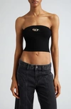 Diesel Cropped Strapless Top With Ribbed Design And Silver Cut-out In Deep/ Black