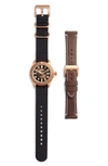 Shinola Men's Bronze Automatic Gmt Watch With Leather And Nylon Straps In Dark Brown