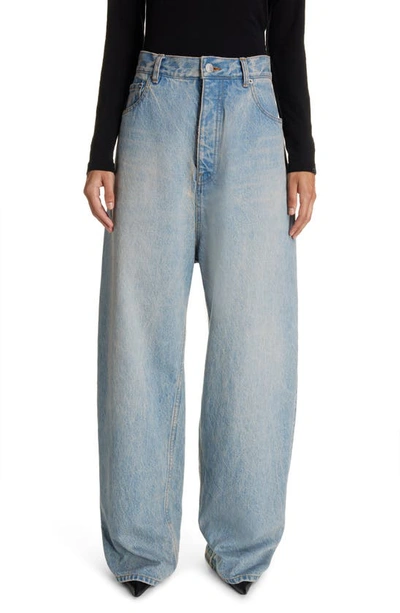 Balenciaga Baggy Straight Leg Jeans In Light Indigo/ Madder