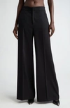 AREA CRYSTAL EMBELLISHED STRETCH WOOL WIDE LEG TROUSERS