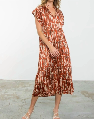 Thml Mariana Short Sleeve Print Dress In Orange In Brown