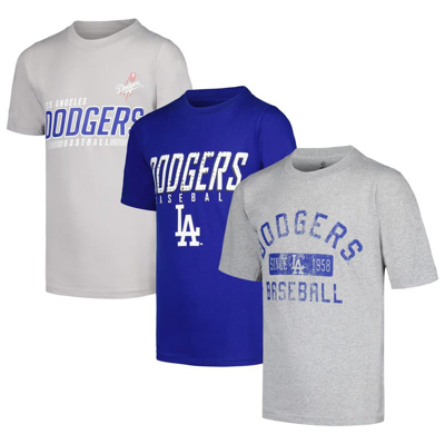 Stitches Kids' Big Boys  Heather Gray, Royal Distressed Los Angeles Dodgers Three-pack T-shirt Set In Heather Gray,royal