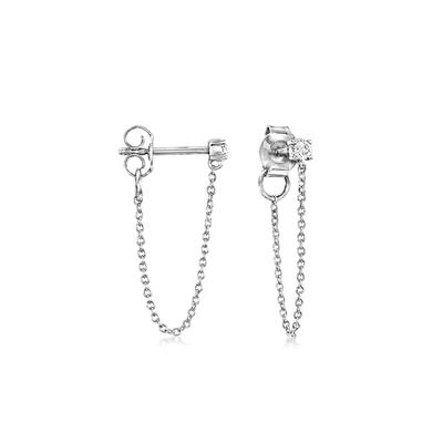 Rs Pure By Ross-simons Diamond Chain Drop Earrings In Sterling Silver