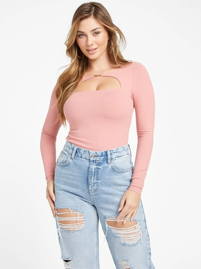 Guess Factory Sol Cutout Bodysuit In Pink