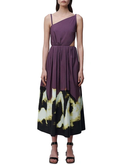 Jonathan Simkhai Collene Womens Cotton Printed Midi Dress In Purple