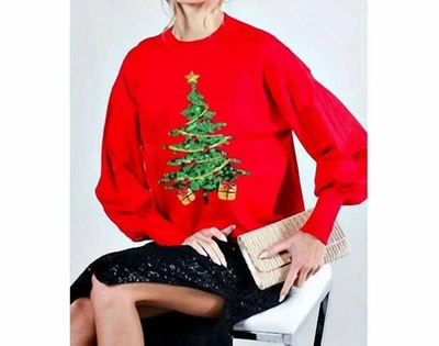 Vine & Love Sequin Christmas Tree Sweater In Red