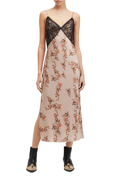 Allsaints Immy Oto Floral Print Slipdress In Beige