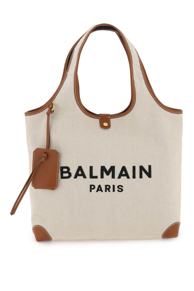 Balmain B Army Grocery Bag In Beige,brown