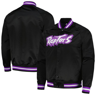 Mitchell & Ness Men's  Black Toronto Raptors Hardwood Classics Throwback Wordmark Raglan Full-snap Ja