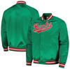 MITCHELL & NESS MITCHELL & NESS GREEN MILWAUKEE BUCKS HARDWOOD CLASSICS THROWBACK WORDMARK RAGLAN FULL-SNAP JACKET