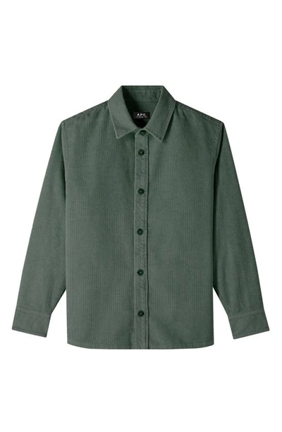 Apc Bobby Oversize Cotton & Linen Corduroy Button-up Shirt Jacket In Kac Almond Green