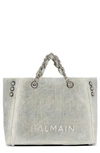 Balmain 1945 Cabas Washed Denim Tote Bag In Navy/ Beige