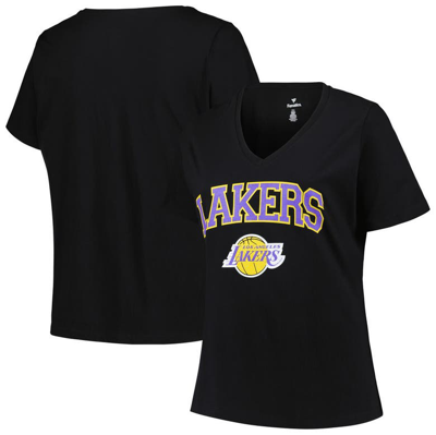 Profile Black Los Angeles Lakers Plus Size Arch Over Logo V-neck T-shirt