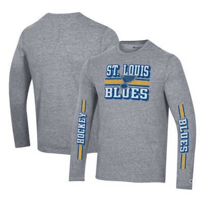 Champion Heather Gray St. Louis Blues Tri-blend Dual-stripe Long Sleeve T-shirt
