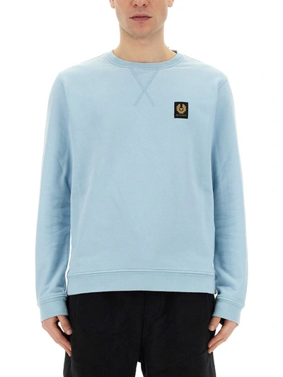 Belstaff Mens Crew Neck Sweatshirt With Logo Patch In Skyline Blue