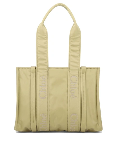 Chloé "woody Medium" Shoulder Bag In Beige